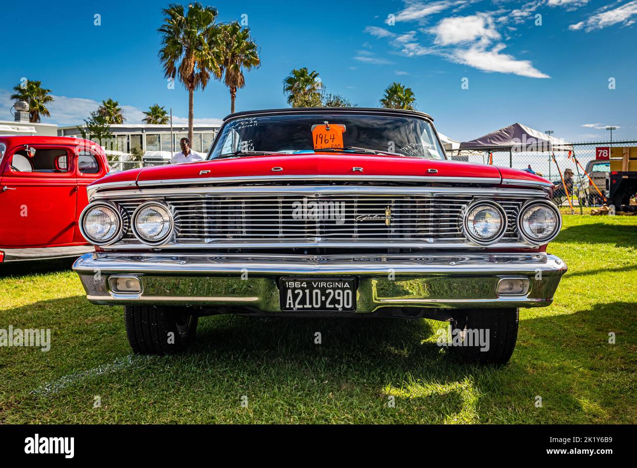 Daytona Beach, FL - November 28, 2020: Low perspective front view of a 1964 Ford Galaxie 500 Convertible at a local car show. Stock Photo