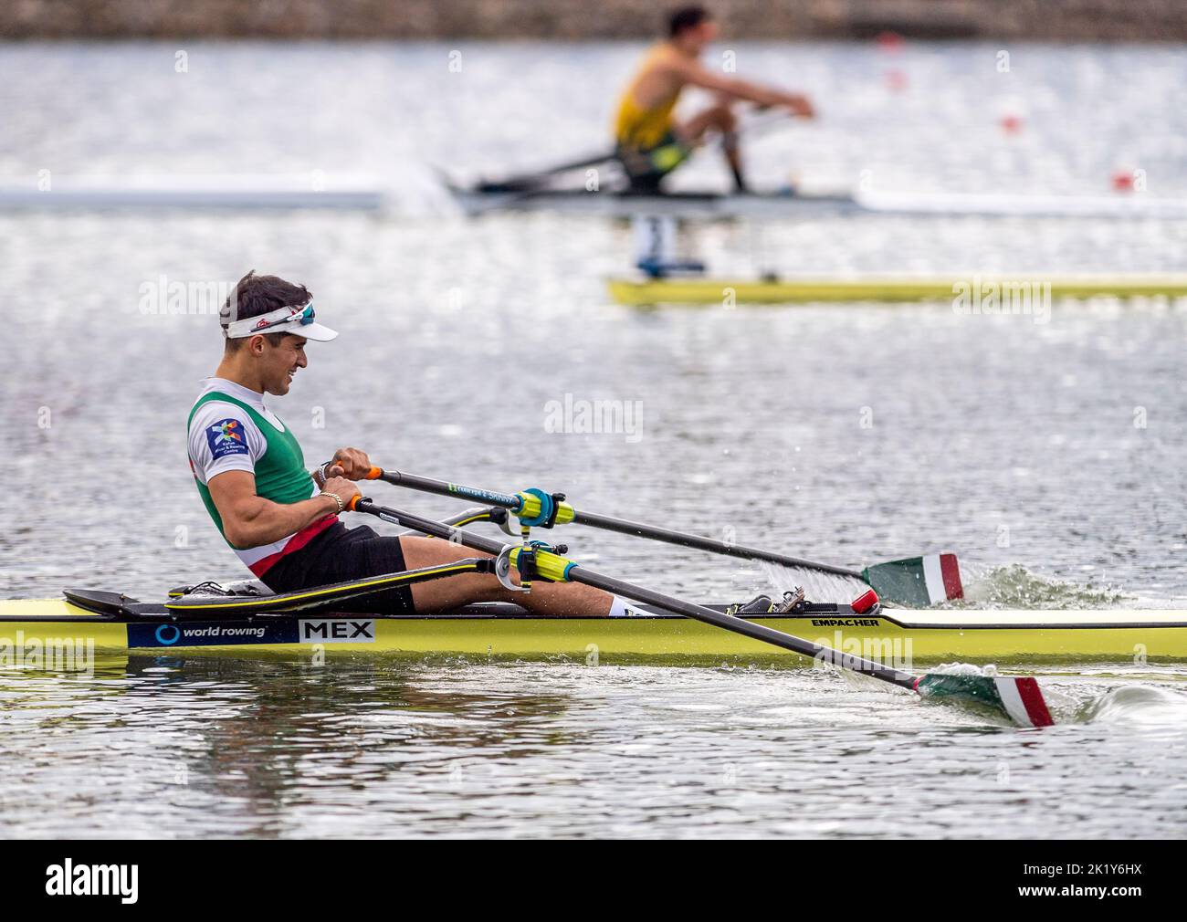 Racice, Czech Republic. 21st Sep, 2022. Alexis Bladimir Lopez Garcia of Mexico competing during Day 4 of the 2022 World Rowing Championships at the Labe Arena Racice on September 21, 2022 in Racice, Czech Republic. Credit: Ondrej Hajek/CTK Photo/Alamy Live News Stock Photo
