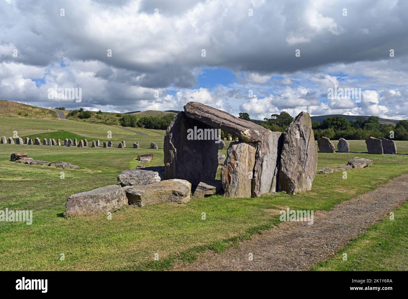 'Comet Collisions'. outdoor artwork by Charles Jencks. Crawick Multiverse, Sanquhar, Dumfries and Galloway, Scotland, United Kingdom, Europe. Stock Photo