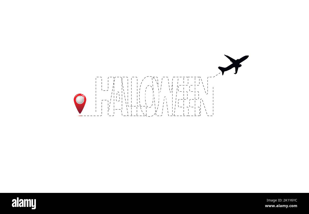 Happy halloween concept, destination with route. Halloween trip logo. Stock Vector