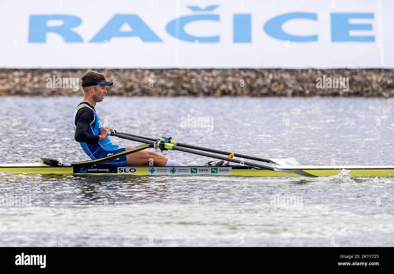 Racice, Czech Republic. 21st Sep, 2022. Rajko Hrvat of Slovenia competing during Day 4 of the 2022 World Rowing Championships at the Labe Arena Racice on September 21, 2022 in Racice, Czech Republic. Credit: Ondrej Hajek/CTK Photo/Alamy Live News Stock Photo