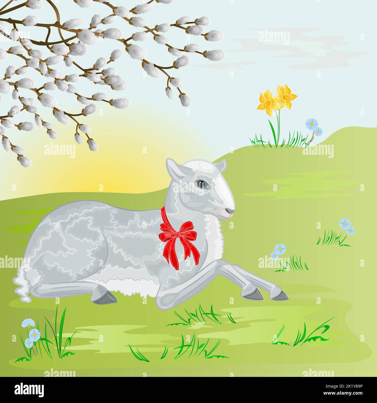 Easter lamb on the meadow background vector Stock Vector