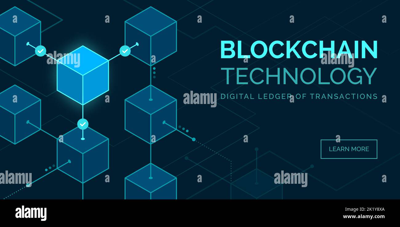 Blockchain technology, digital ledger, NFT, banner with copy space Stock Vector
