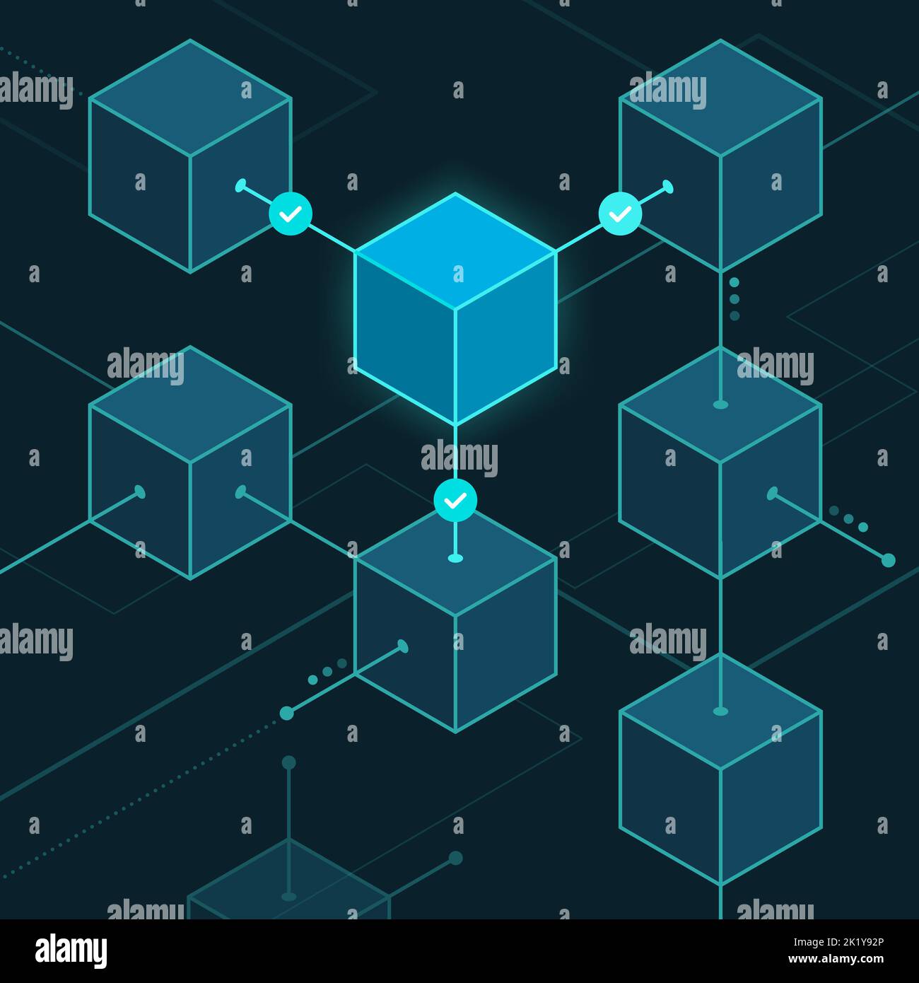 Blocks joined together in a network: blockchain and digital ledger Stock Vector