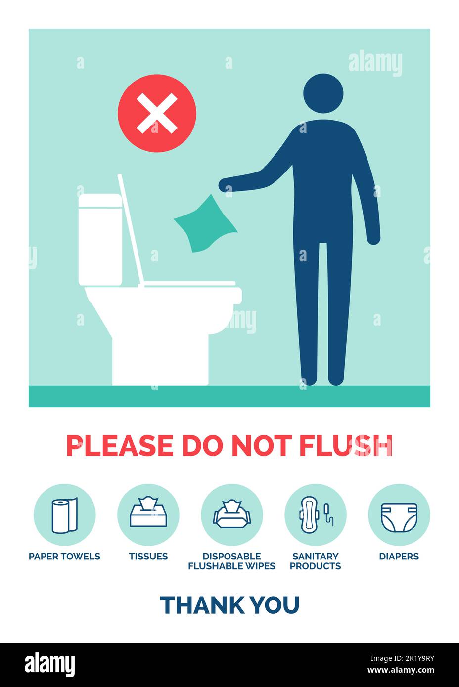 Do not flush sanitary products, wet wipes, paper towels or diapers vector sign Stock Vector