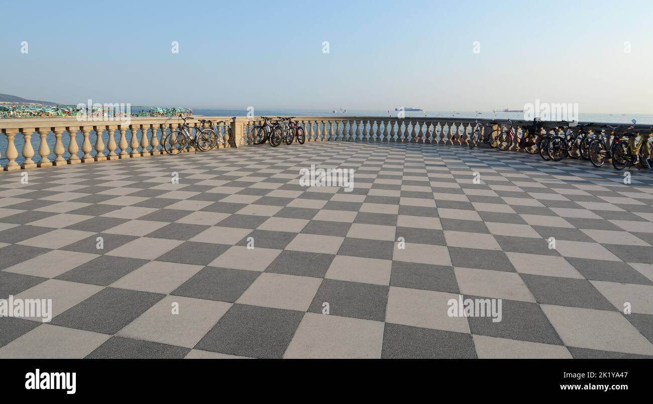 The Terrazza Mascagni is one of the most elegant and evocative places in Livorno and is located on the seafront on the edge of Viale Italia. Stock Photo