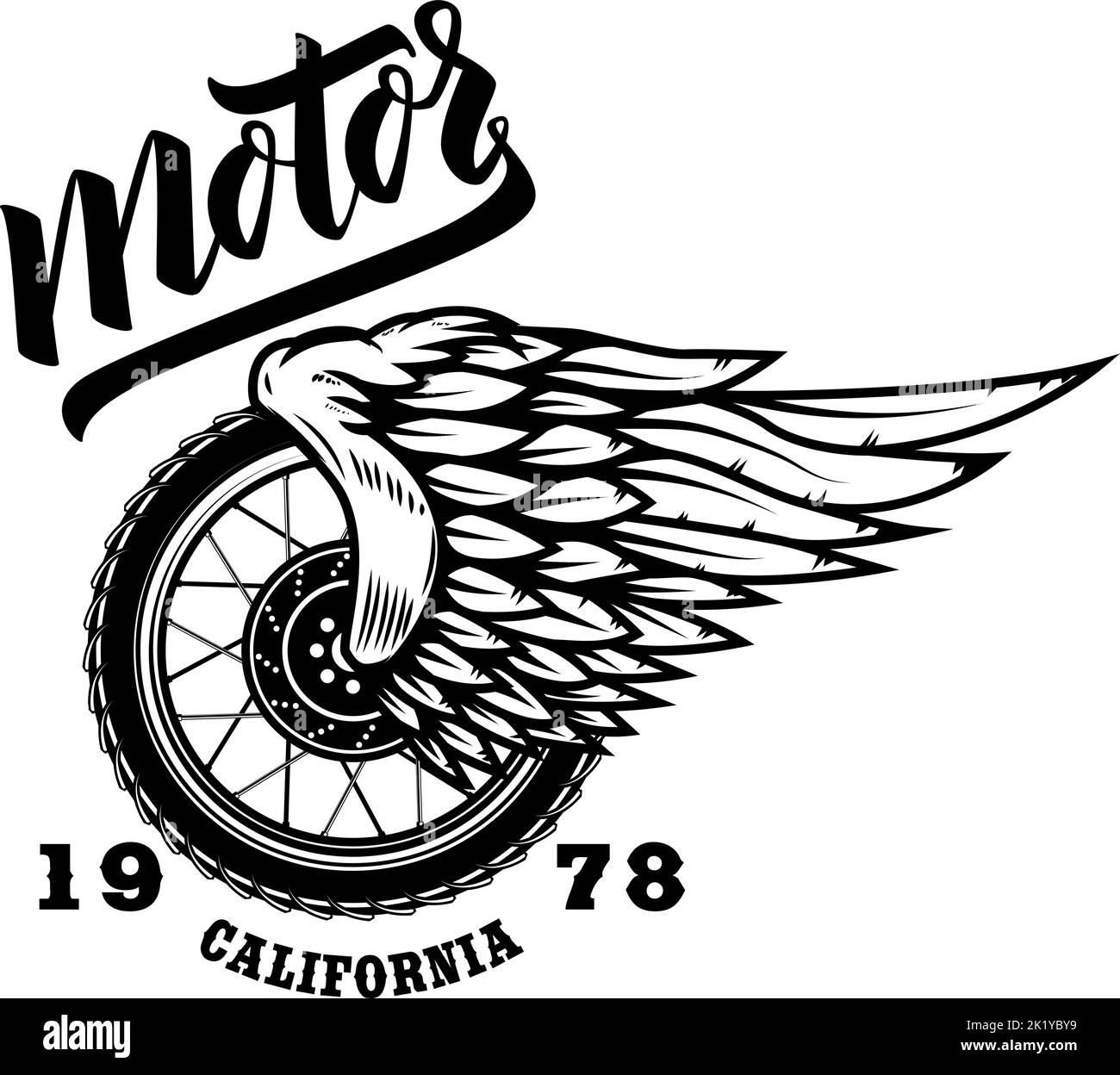 Racing. Tshirt print template with winged wheel. Vector illustration