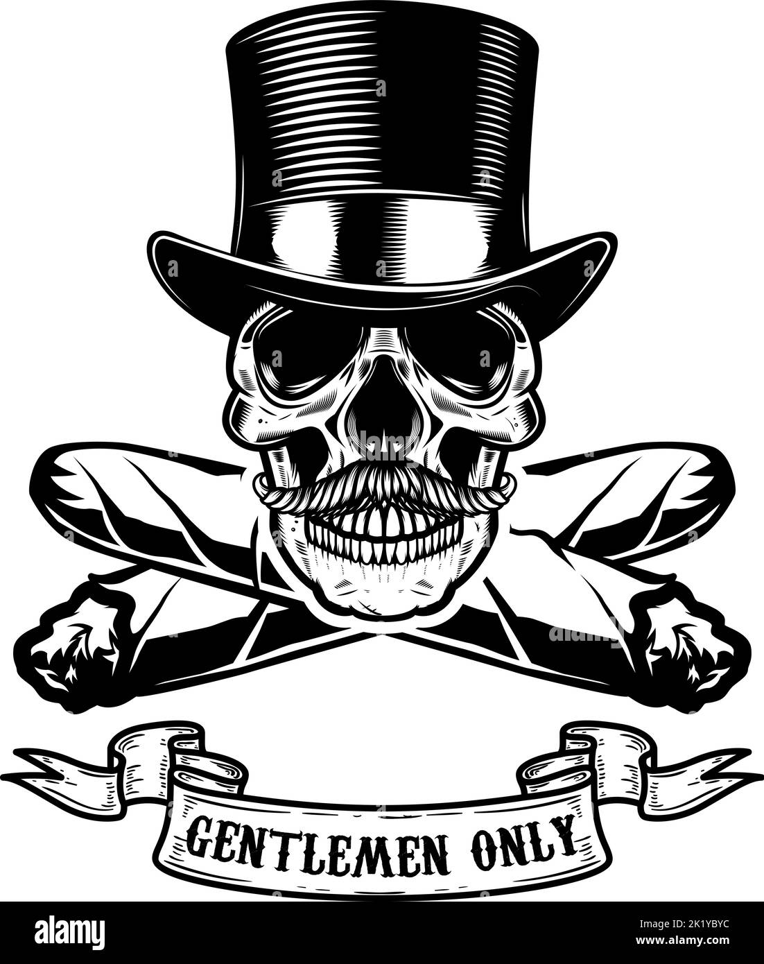 Gentlemens club. Gentleman skull with crossed cigars. Design element for label, sign. Vector illustration Stock Vector