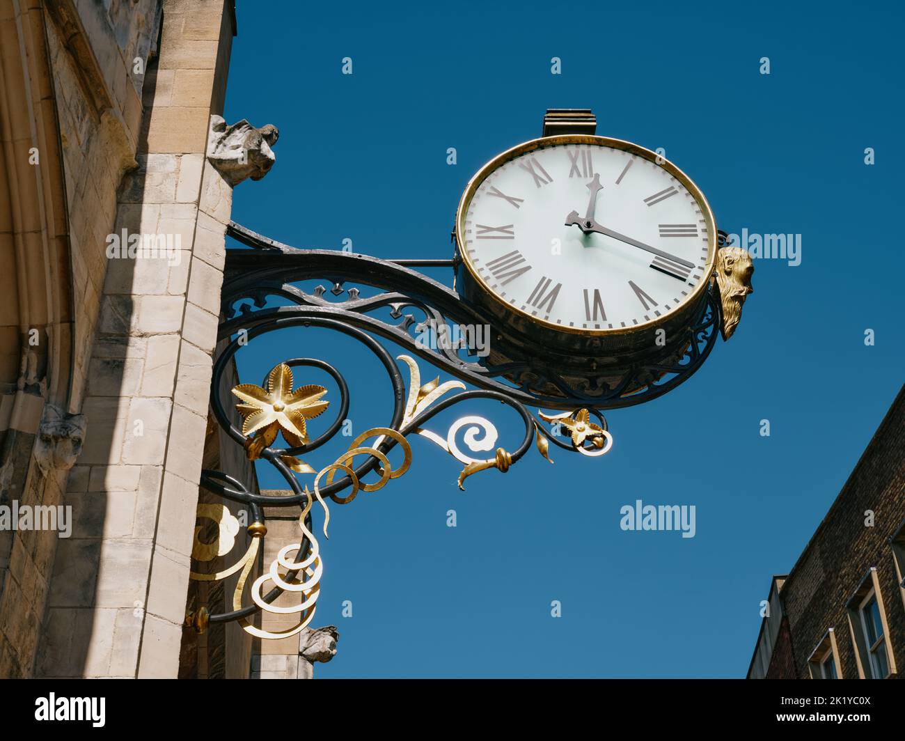 The clock of St Martin-le-Grand Church on Coney Street, York, North Yorkshire, England, UK Stock Photo
