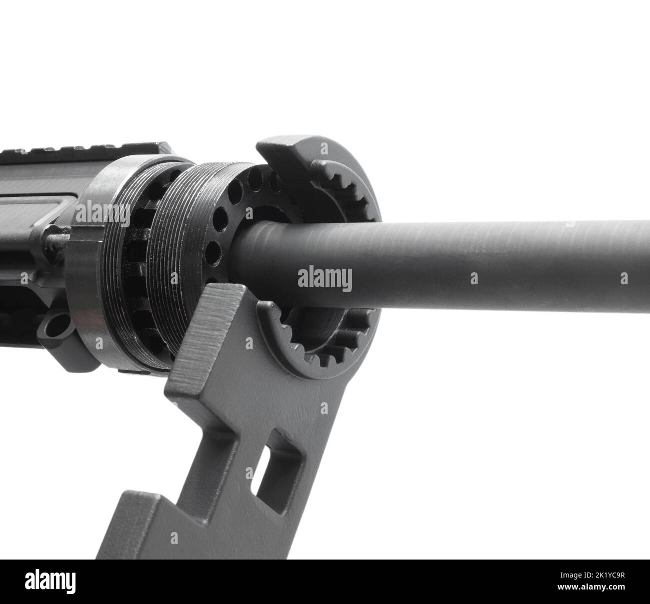 Special wrench being used to remove an AR15 castle nut isolated on