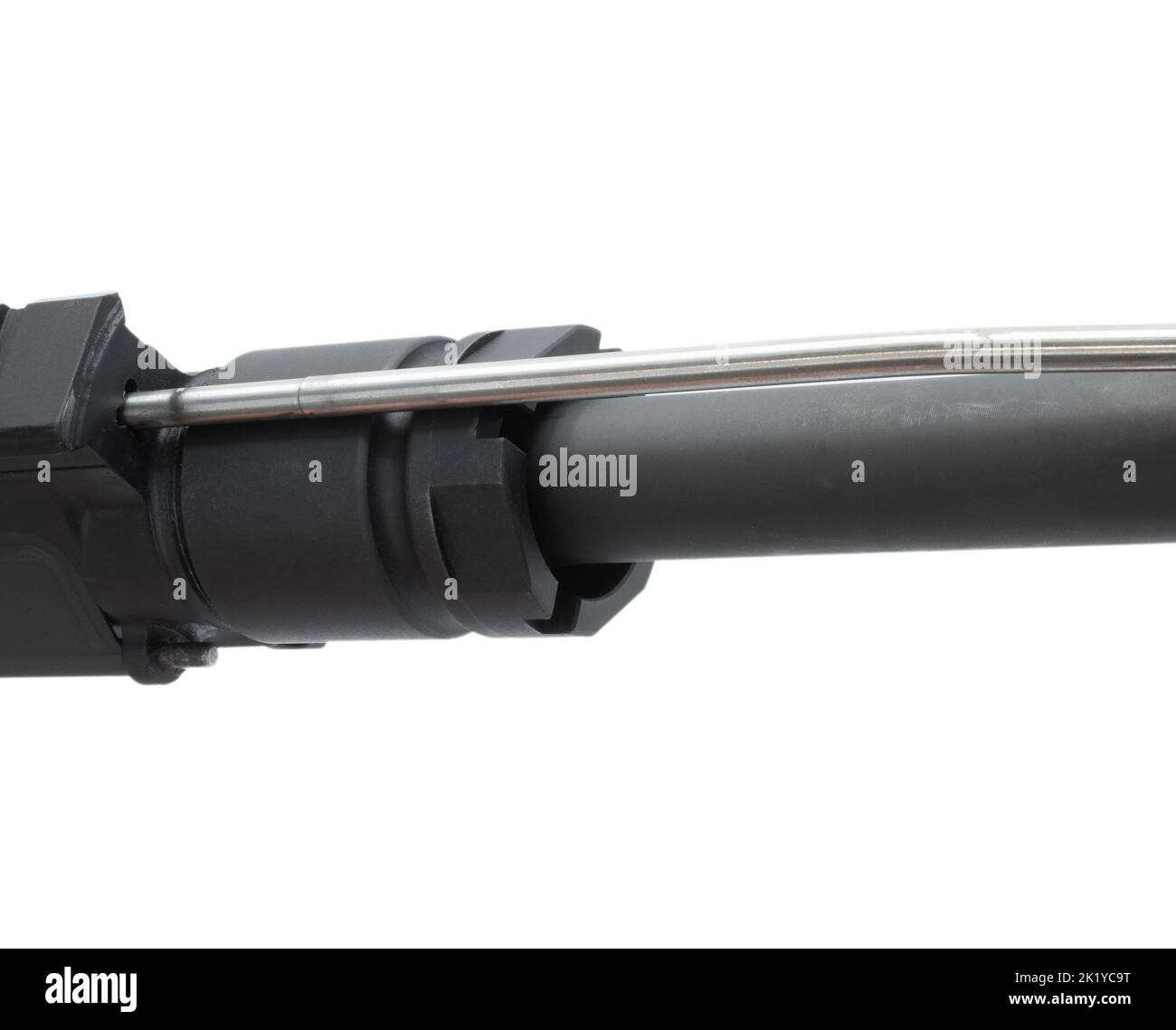 AR15 barrel nut with gas tube and barrel isolated on white Stock Photo