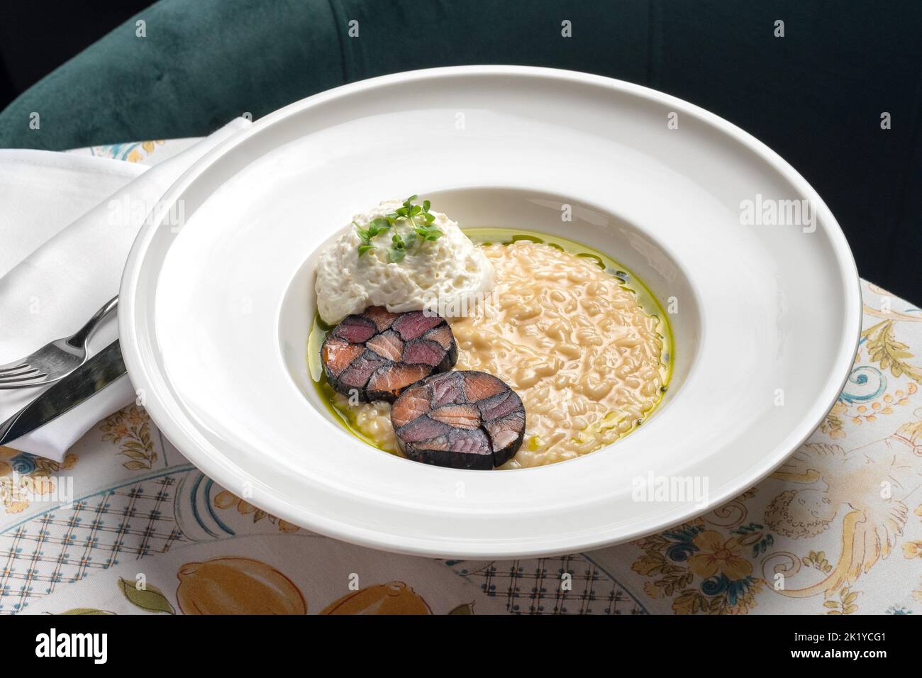 risotto fish salmon, Main course rice with seafood, menu concept. food