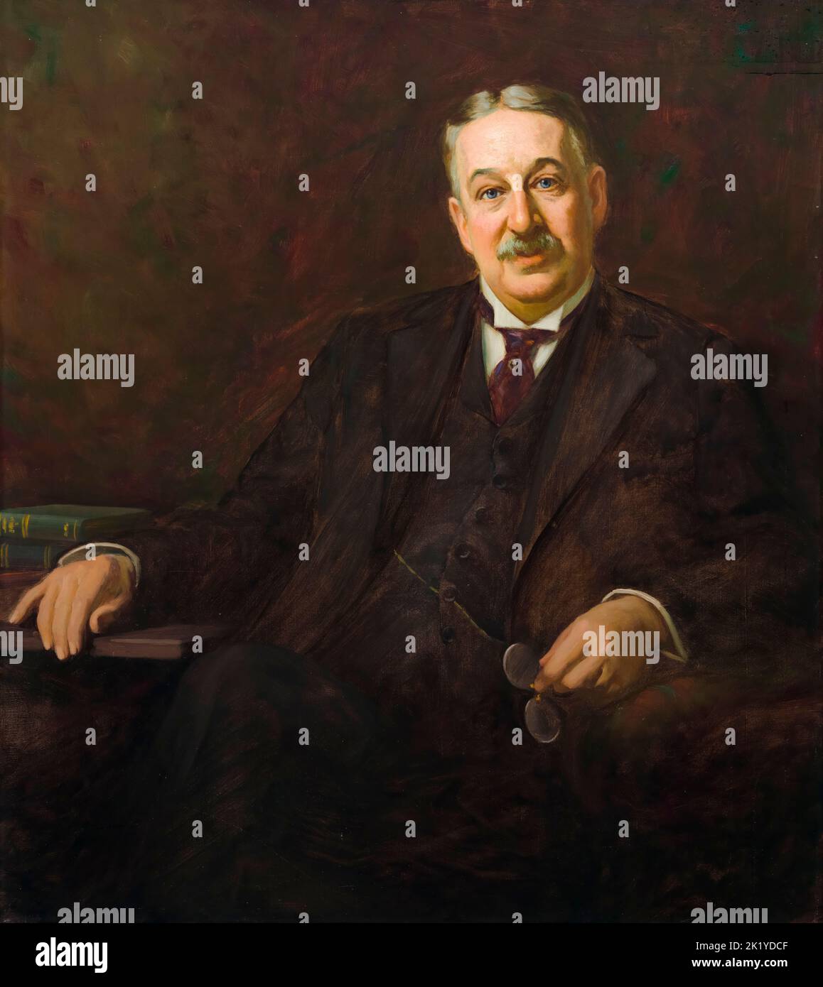 King Camp Gillette (1855-1932), American businessman, inventor of the disposable safety razor, portrait painting in oil on canvas by Jean Mannheim, 1911 Stock Photo