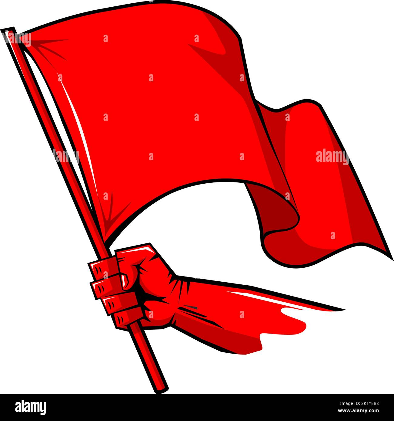 Man hand holding red flag of protest. Vector on transparent background Stock Vector