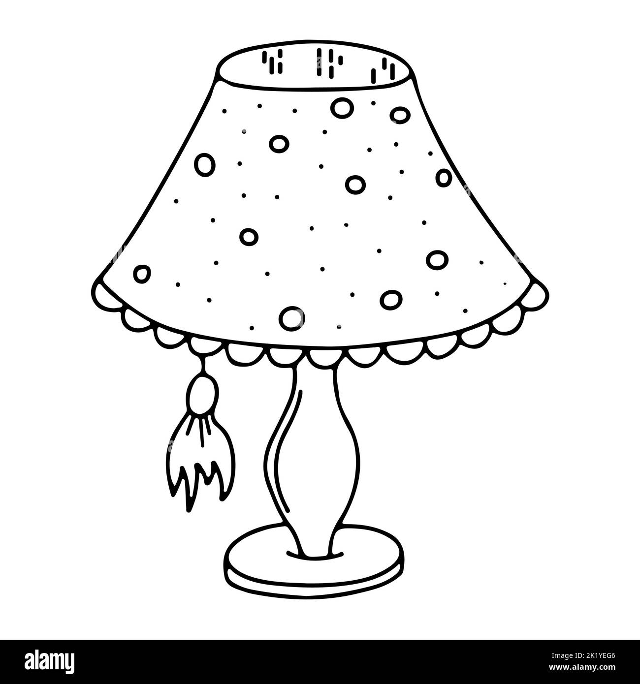 Table lamp in hand drawn doodle style. Home lighting, light fixture sign. Illustration for interior store Stock Vector