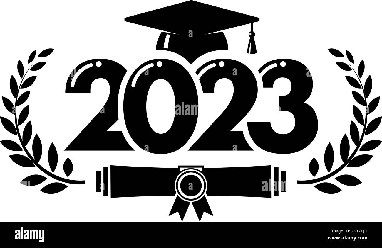 2023 class graduate. The concept of decorate congratulation with  laurel wreath for school graduates. Design for t-shirt, flyer, invitation, greeting Stock Vector