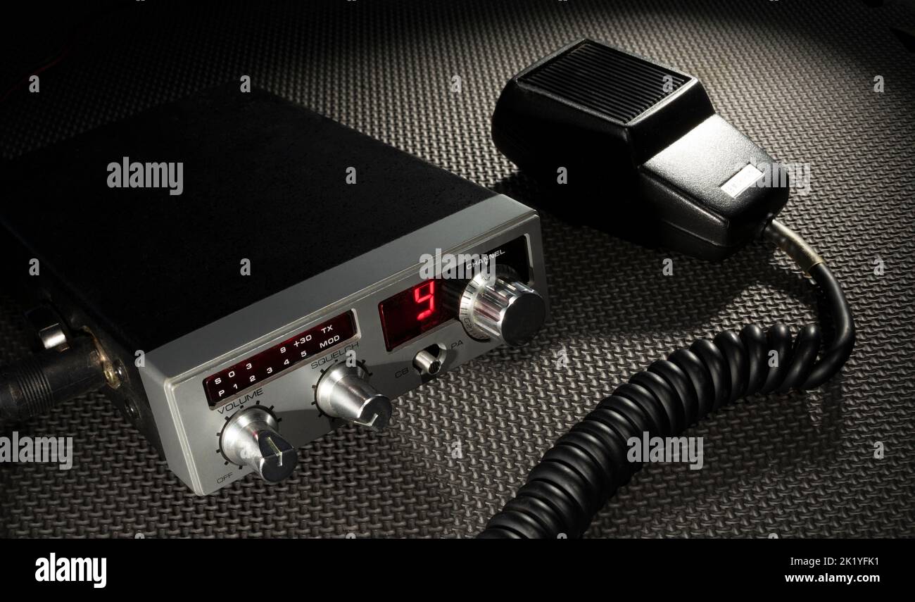 CB radio with microphone on the emergency channel Stock Photo Alamy