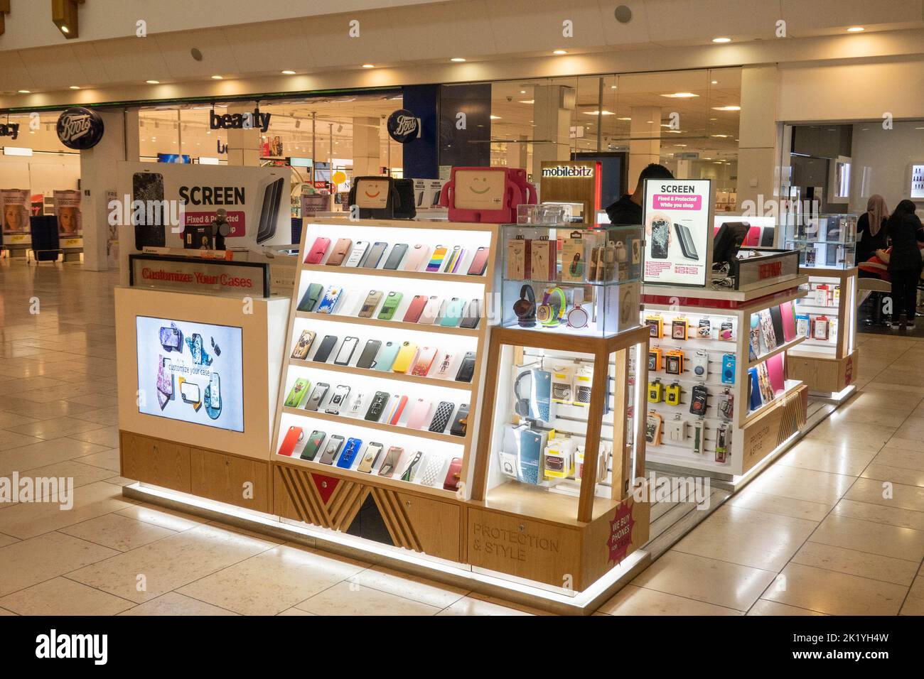 A view of the Mobilebitz kiosk in Chantry Place Shopping Mall in Norwich Stock Photo