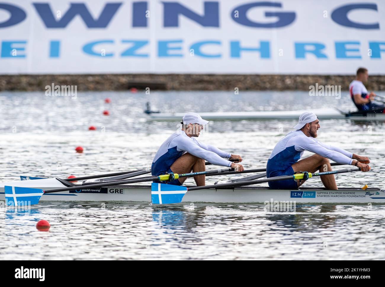 Racice, Czech Republic. 21st Sep, 2022. Janis Kalandaridis, left, and Athanasios Palaiopanos of Greece competing during Day 4 of the 2022 World Rowing Championships, Men's double sculls quarter finals at the Labe Arena Racice on September 21, 2022 in Racice, Czech Republic. Credit: Ondrej Hajek/CTK Photo/Alamy Live News Stock Photo