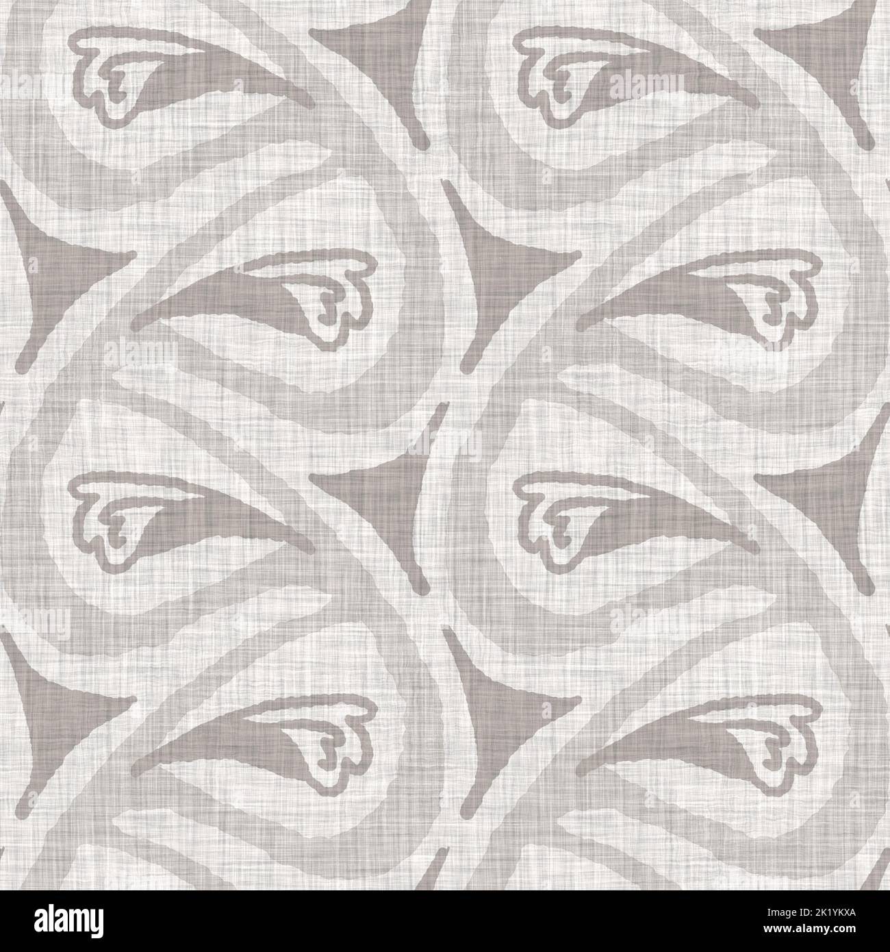 French grey doodle motif linen seamless pattern. Tonal country cottage ...