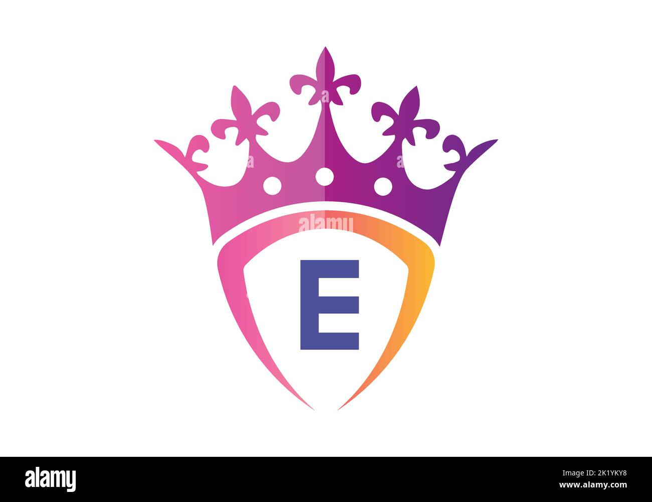 Letter E monogram alphabet With Shield And Crown Logo Template. Stock Vector