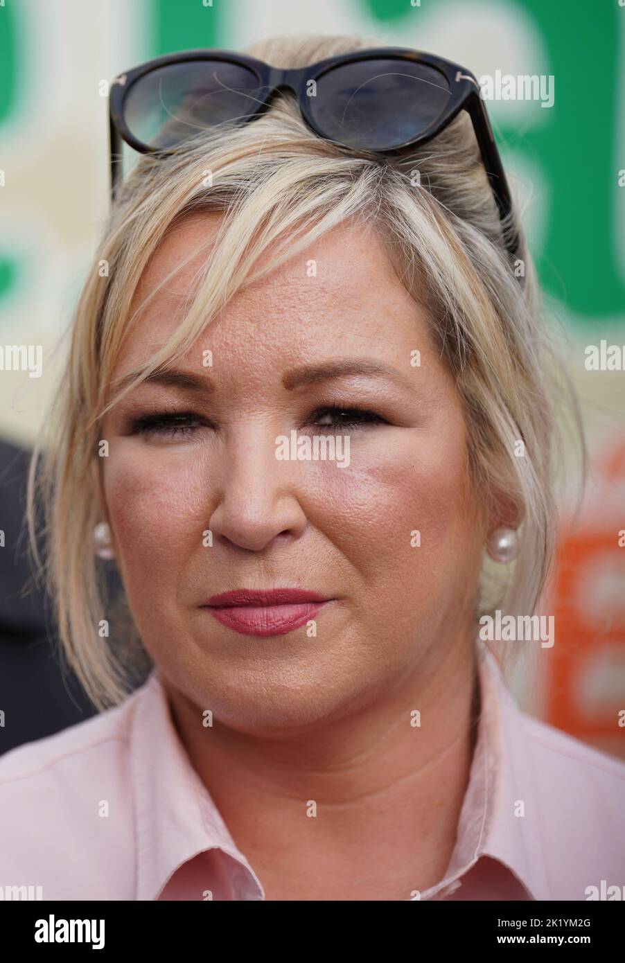 Sinn Fein Deputy Leader Michelle O'Neil speaking to the media as she