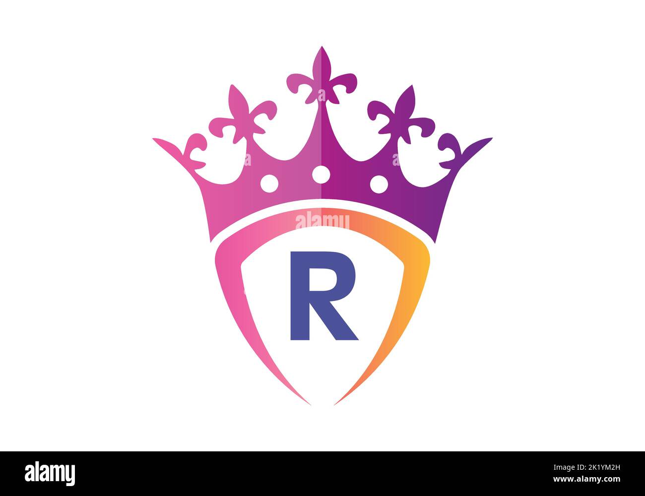 Letter R monogram alphabet With Shield And Crown Logo Template Stock ...