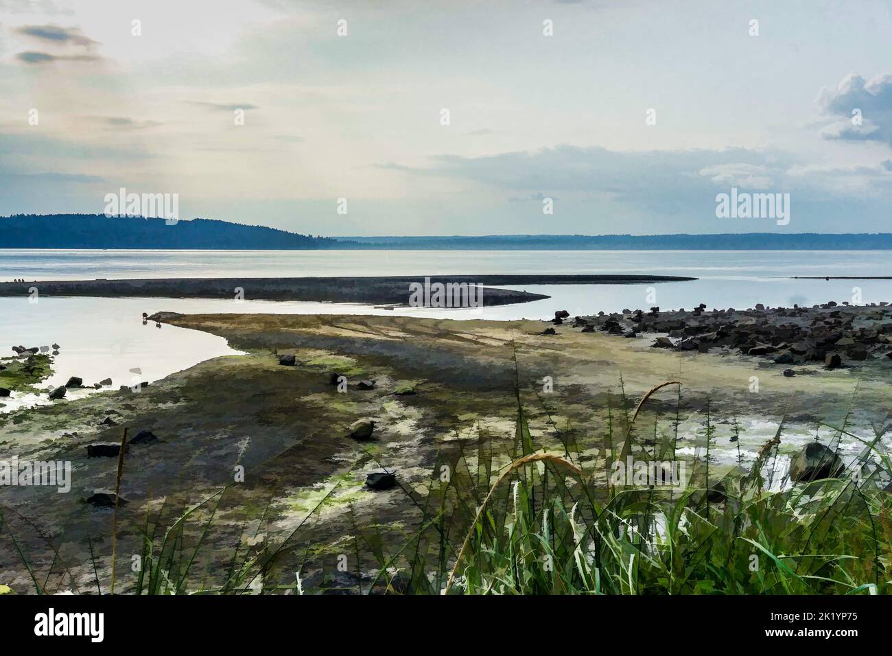 An illustraton of the Puget Sound in Washington State. Stock Photo