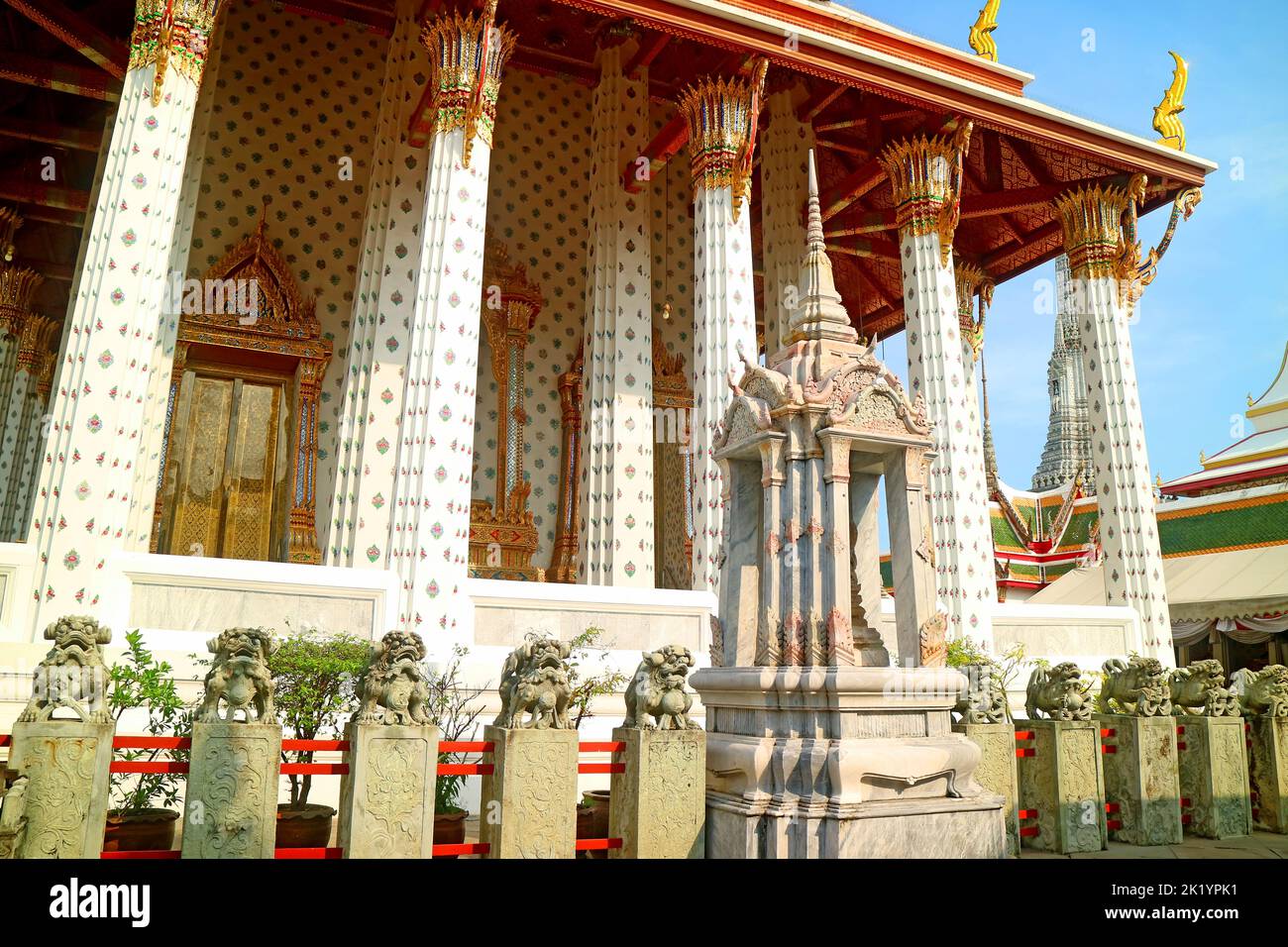 Stunning Ordination Hall of Wat Arun or The Temple of Dawn, Bangkok, Thailand Stock Photo