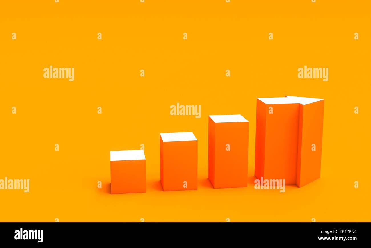 steps in the shape of an arrow in orange tones. 3d render Stock Photo