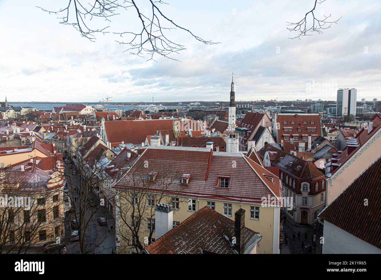 Tallinn, Estonia -  January 4, 2020: panoramic view of the city with medieval towers and walls, Stock Photo