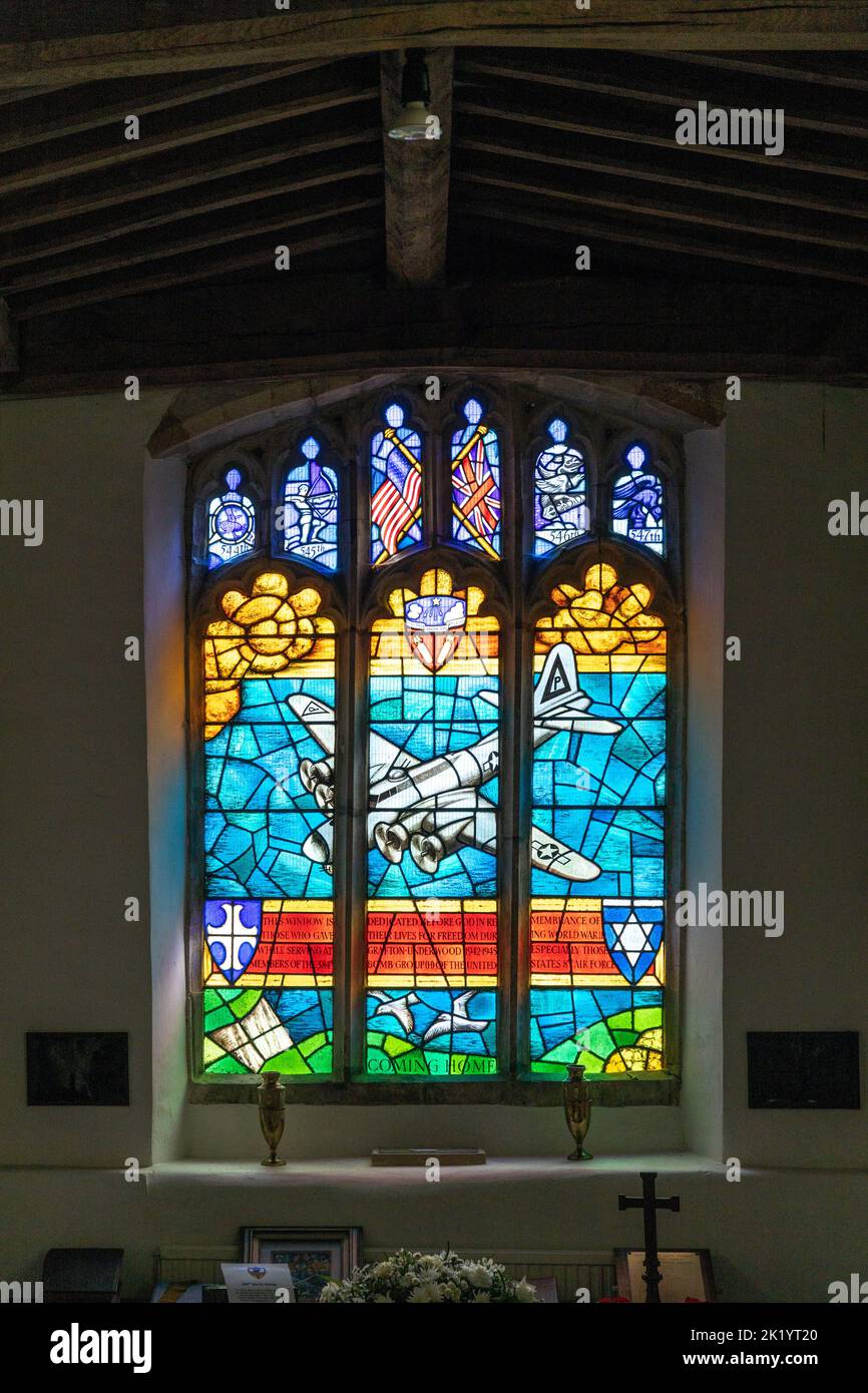 Memorial to 384th USAAF Bomb Group Stained glass window Stock Photo