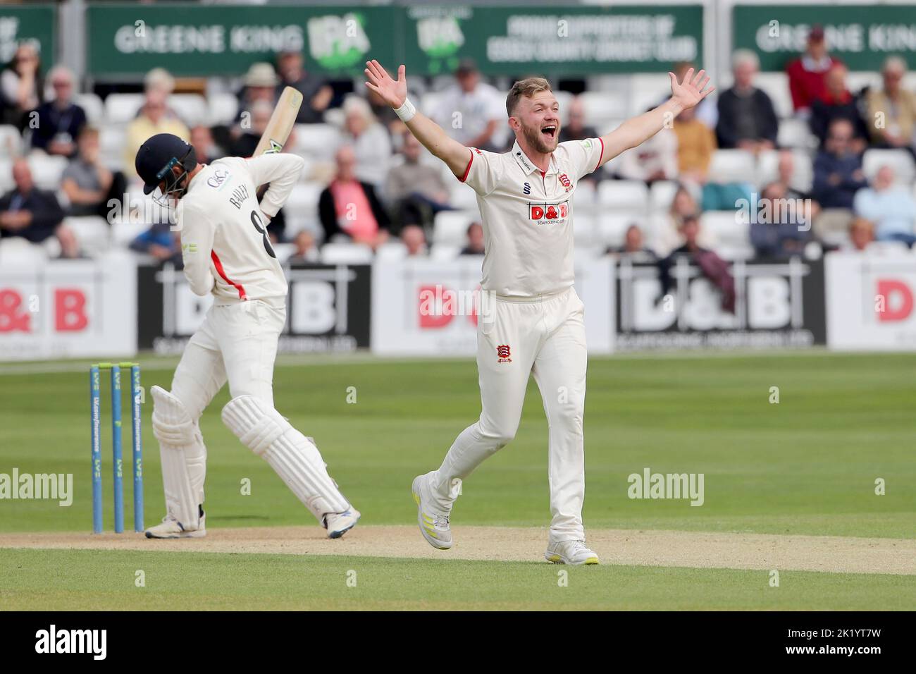 Sam Cook of Essex appeals for the wicket of Tom Bailey during Essex CCC vs Lancashire CCC, LV Insurance County Championship Division 1 Cricket at The Stock Photo