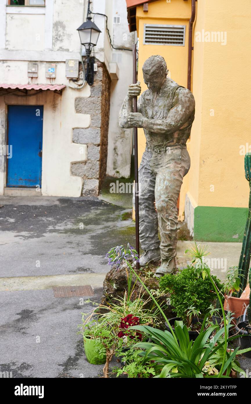 Commemorative sculpture to the mining driller located in the municipality of La Arboleda, Biscay, Basque Country, Euskadi, Spain, Europe Stock Photo