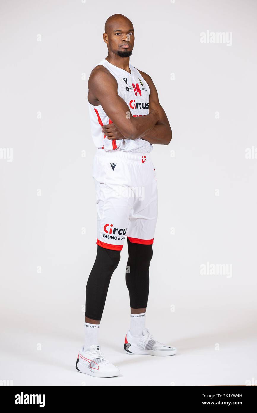 Brussels' Kevin Tumba poses at a photoshoot of Belgian Basketball team