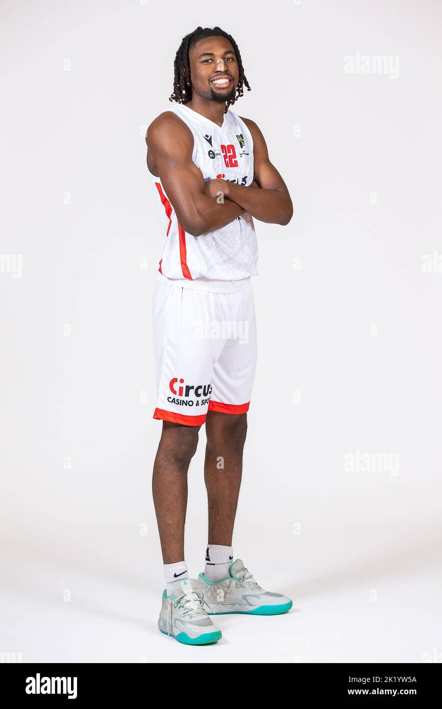 Brussels' Joel Ekamba poses at a photoshoot of Belgian Basketball team