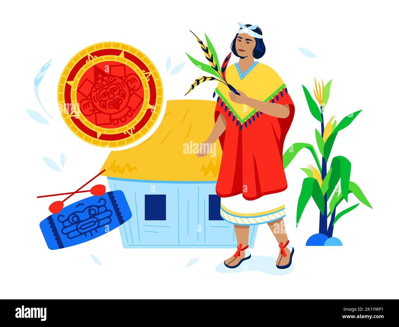 Native peasant woman - modern colored vector poster Stock Vector