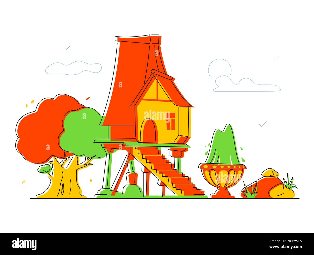 Peasant house on stilts - modern flat design style illustration Stock Vector