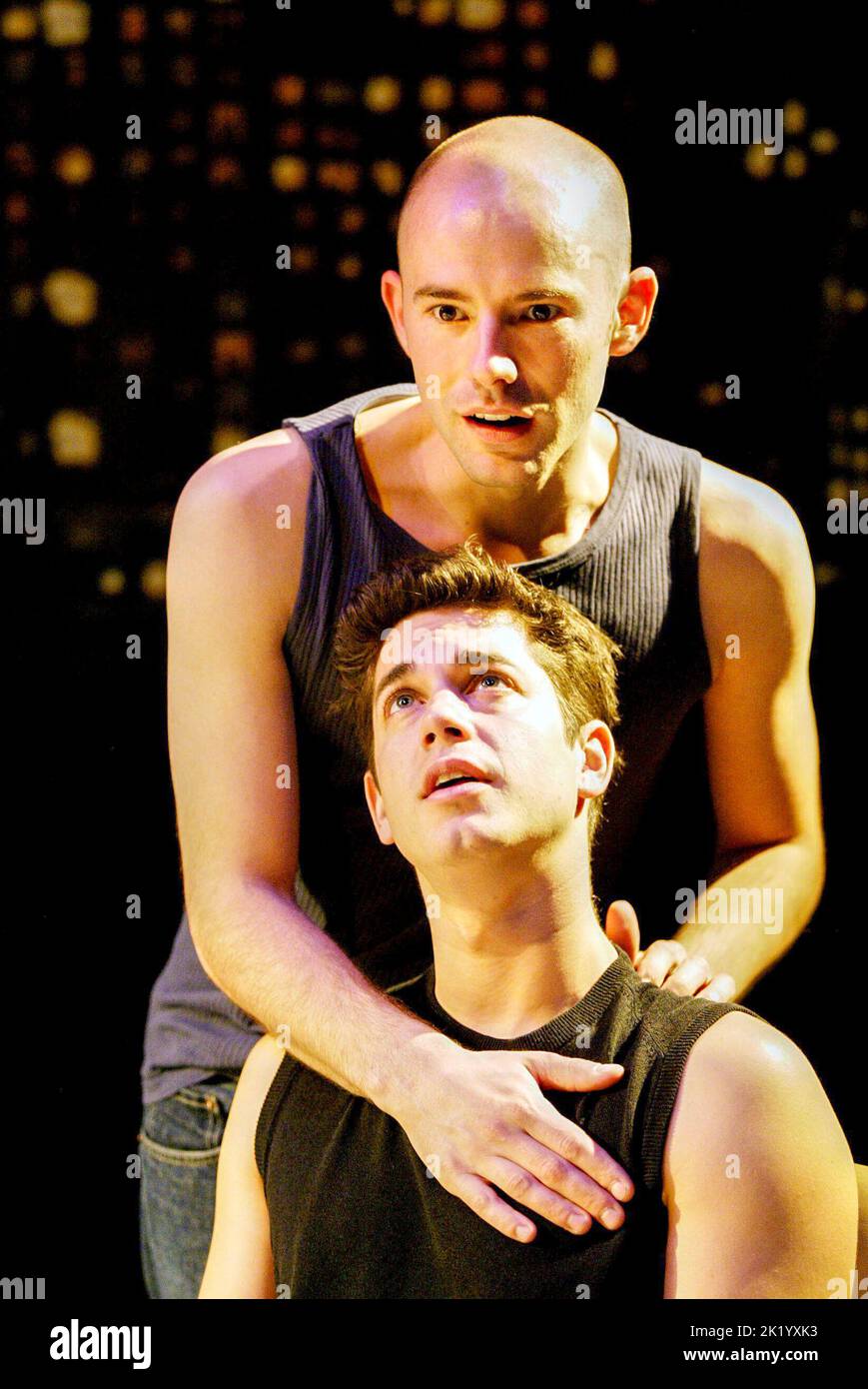 (top) Daniel Evans (Stephen), (below) Adam Garcia (Tyler) in WHERE DO WE LIVE by Christopher Shinn at the Royal Court Jerwood Theatre Upstairs, London SW1  21/05/2002  director: Richard Wilson Stock Photo