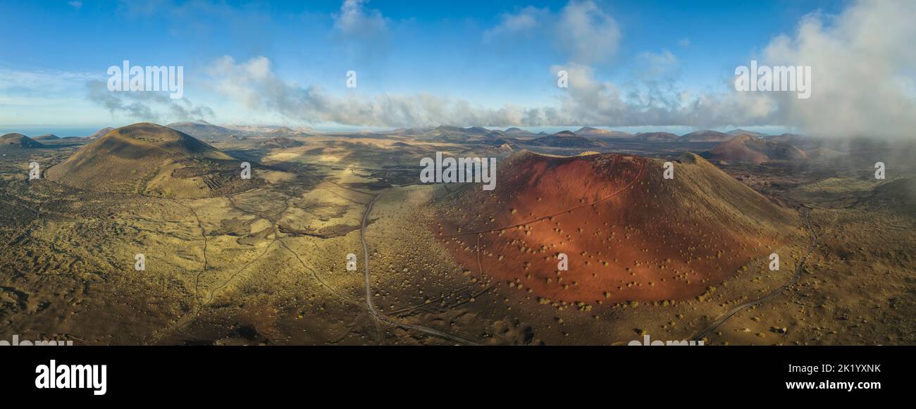 two volcanos from aerial view in panoramic Stock Photo