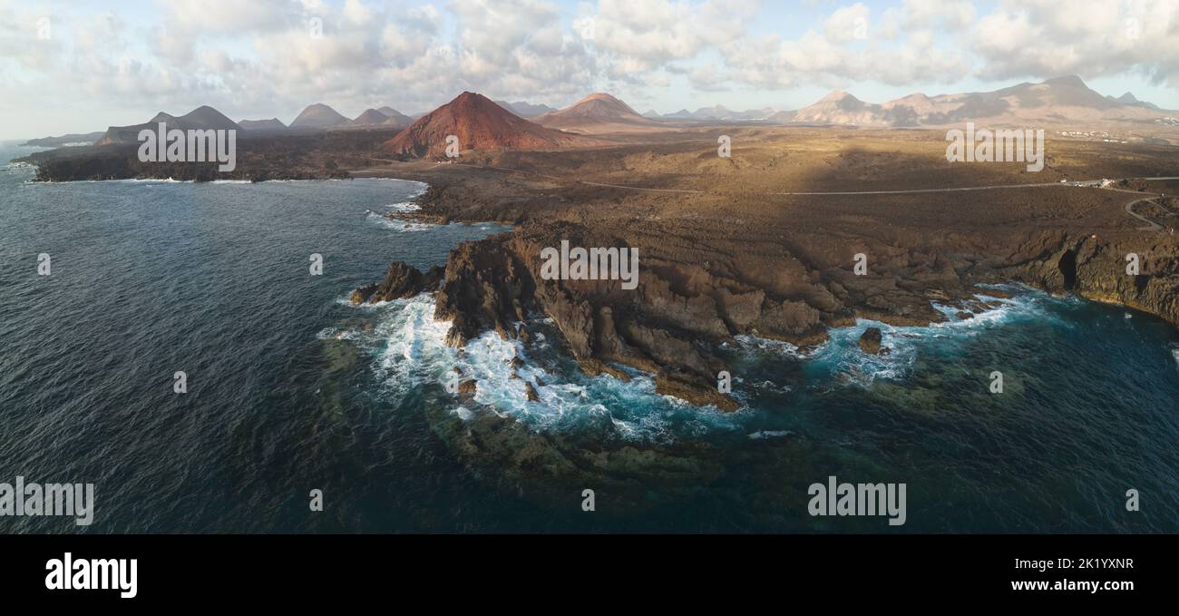 cliffs and red mountain from aerial view Stock Photo