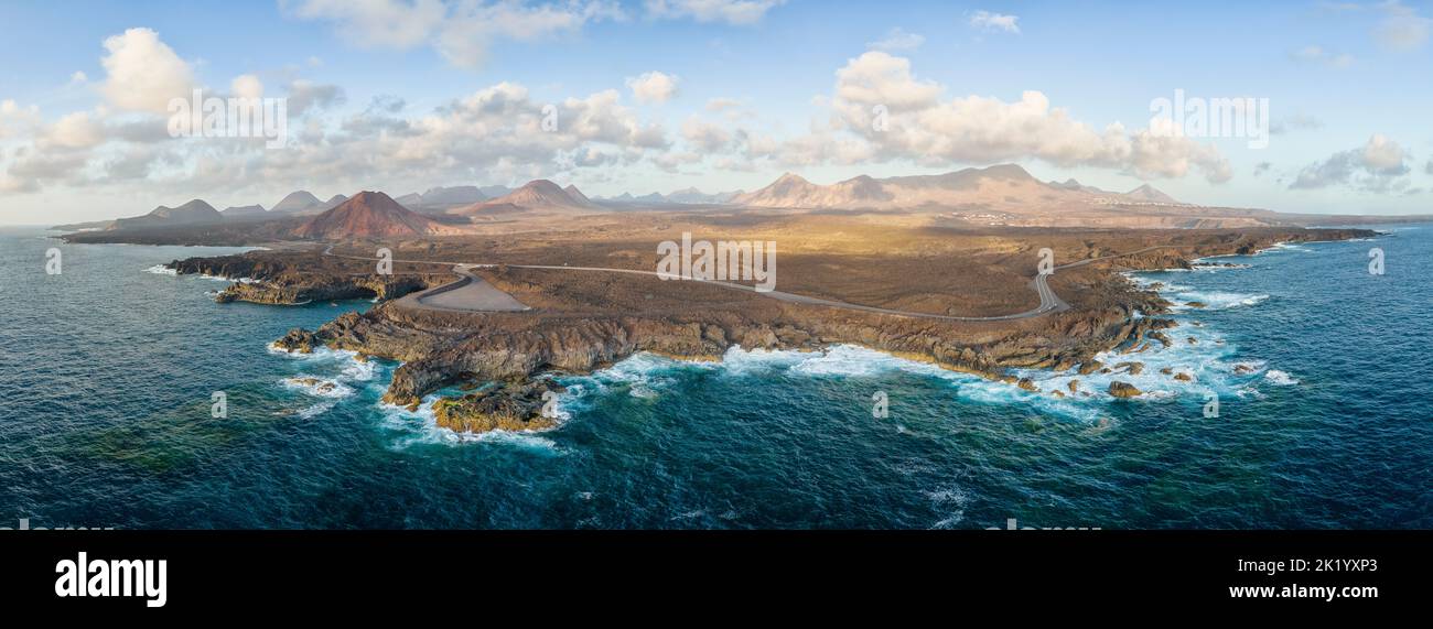 panoramic of Lanzarote Island from aerial view Stock Photo
