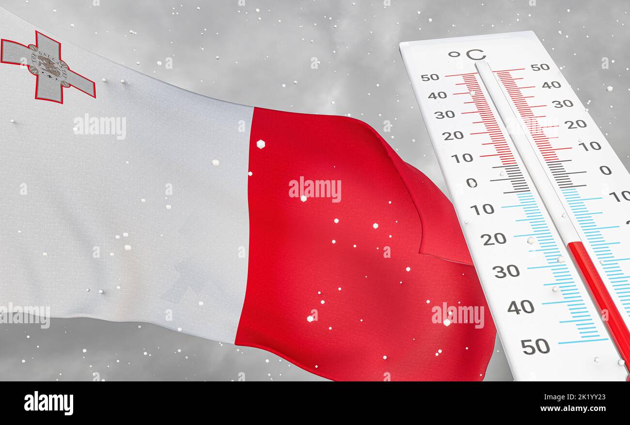 Winter in Malta with severe cold, negative temperature, Cold season in