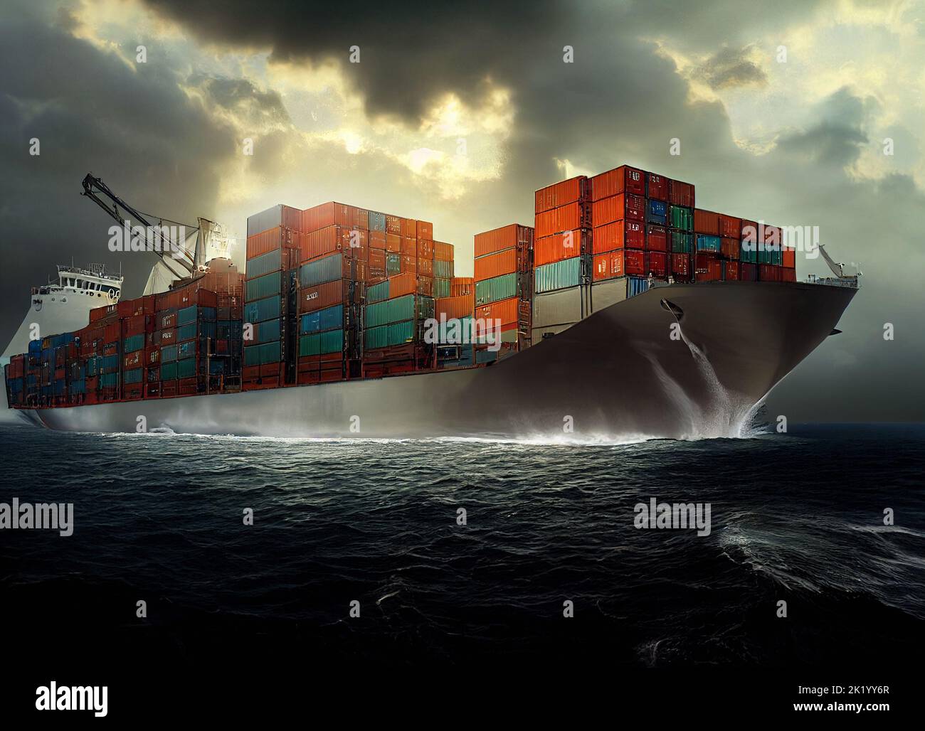 large cargo ship with containers - Digital Generate Image Stock Photo