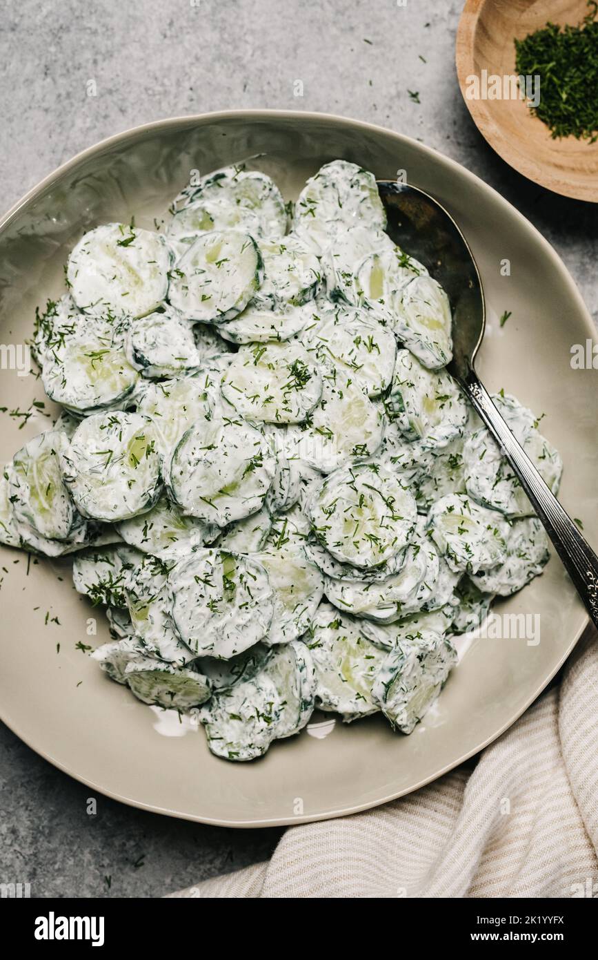 Creamy Cucumber and Dill Salad Stock Photo