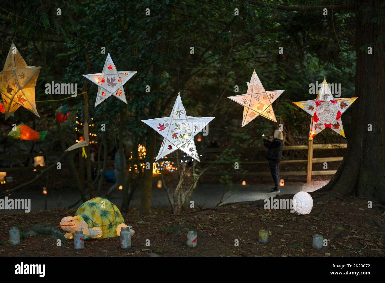 Star lanterns, Renfrew Ravine Moon Festival, Renfrew Park, Vancouver, British Columbia, Canada Stock Photo