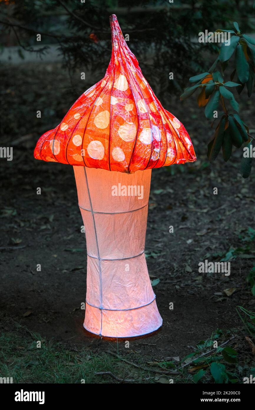 Mushroom lantern Renfrew Ravine Moon Festival, Renfrew Park, Vancouver, British Columbia, Canada Stock Photo
