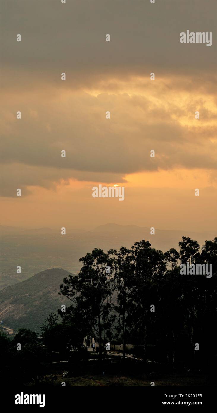 Beautiful scenic evening at the top of nandi hills during sunset. Top