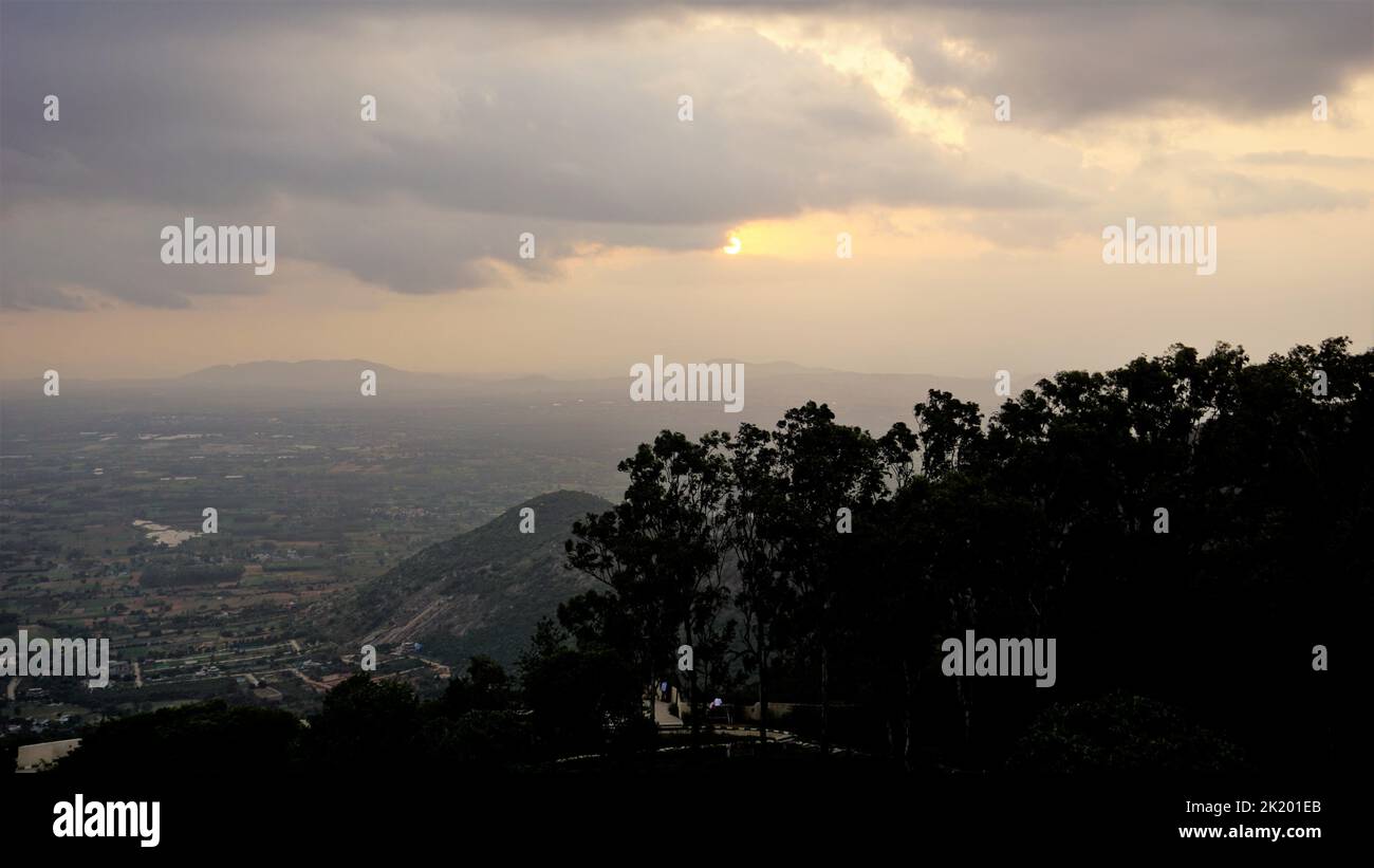 Beautiful scenic evening at the top of nandi hills during sunset. Top