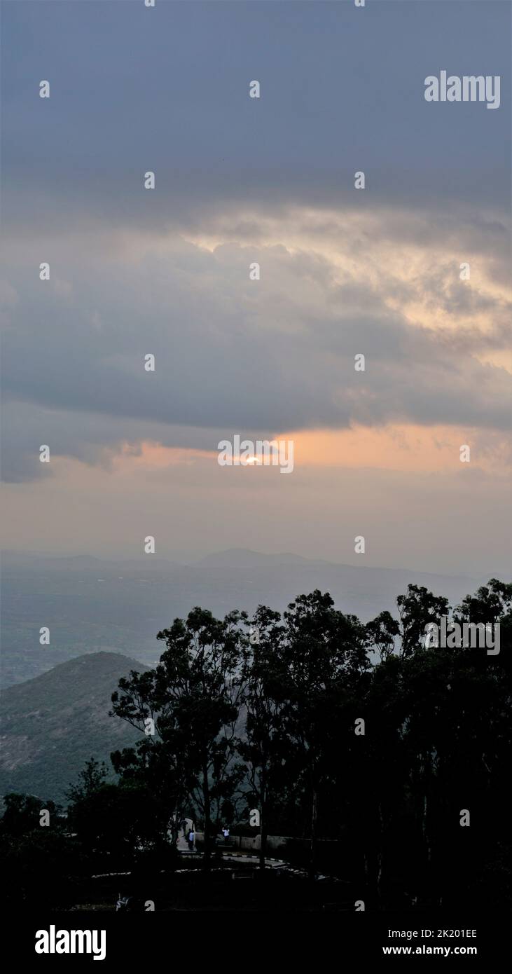 Beautiful scenic evening at the top of nandi hills during sunset. Top